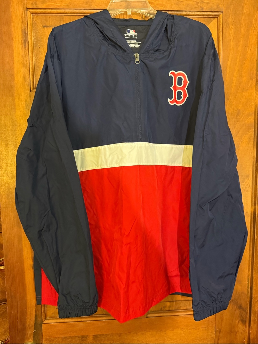 Boston Red Sox MLB Men’s 2XL Hooded Windbreaker Pullover Navy Red White EUC